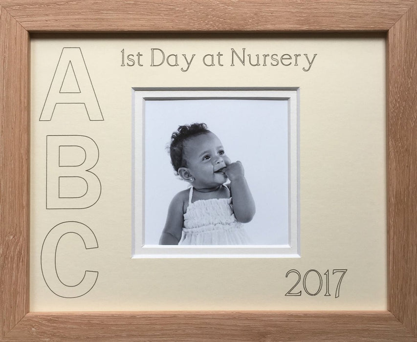 First Day at Nursery ABC Photo Frame 9 x 7 Beech - Azana Photo Frames