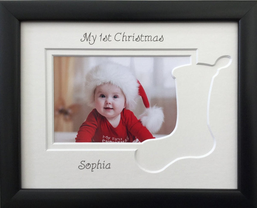 Personalised My First Christmas Photo Frame Stocking 9 x 7 Black