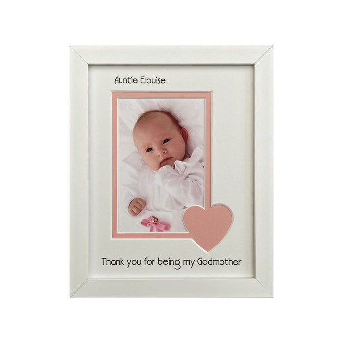 Godmother pink heart white picture frame portrait