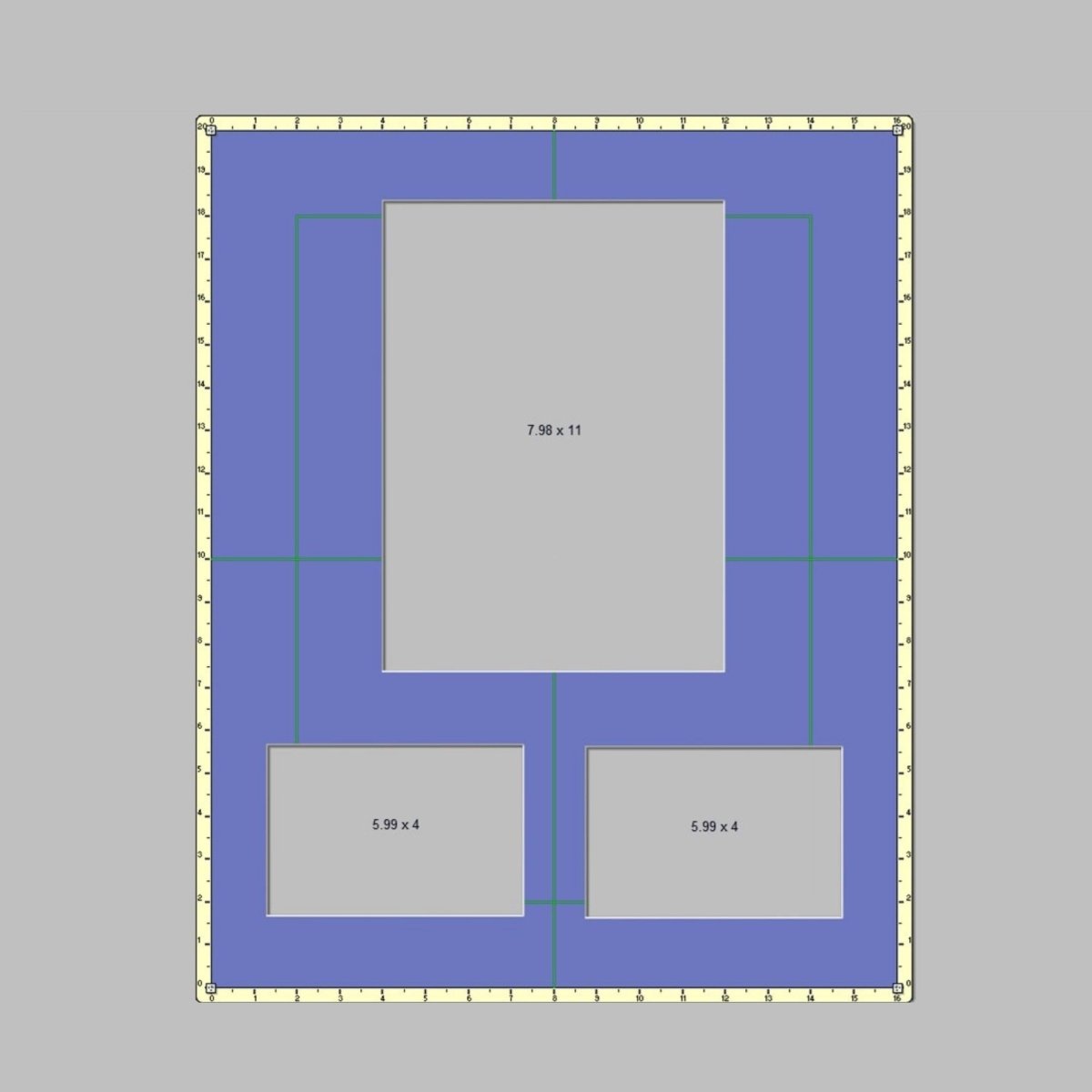 Picture layout of 3 apertures in custom sizes (demo in blue) - Azana