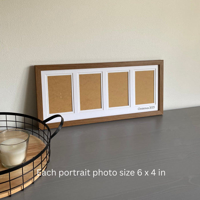 Dark Brown Multipicture Photo Frame, holds per 6x4 inches portrait photo on grey dresser - Azana Photo Frames