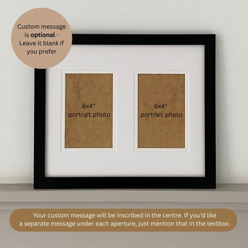 Framed photo display with two 6x4 portrait photo slots on a plain background