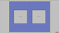 A digital template or mockup showing two square gray placeholder panels with dimensions '610 x 610' inside a larger blue frame, set on a light gray background with a white border and green alignment guides.