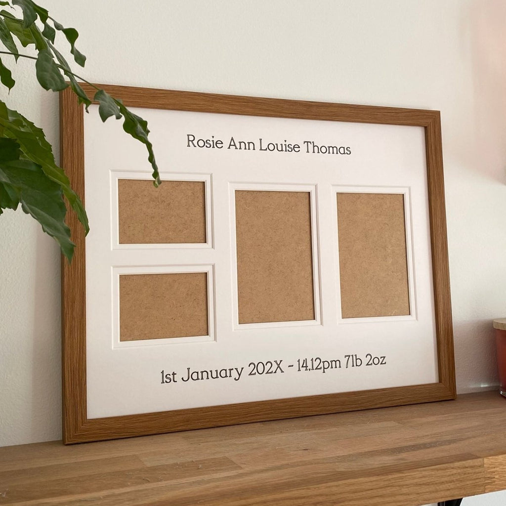 Dark brown, 4 aperture frame, multi-picture for family & baby photo memories