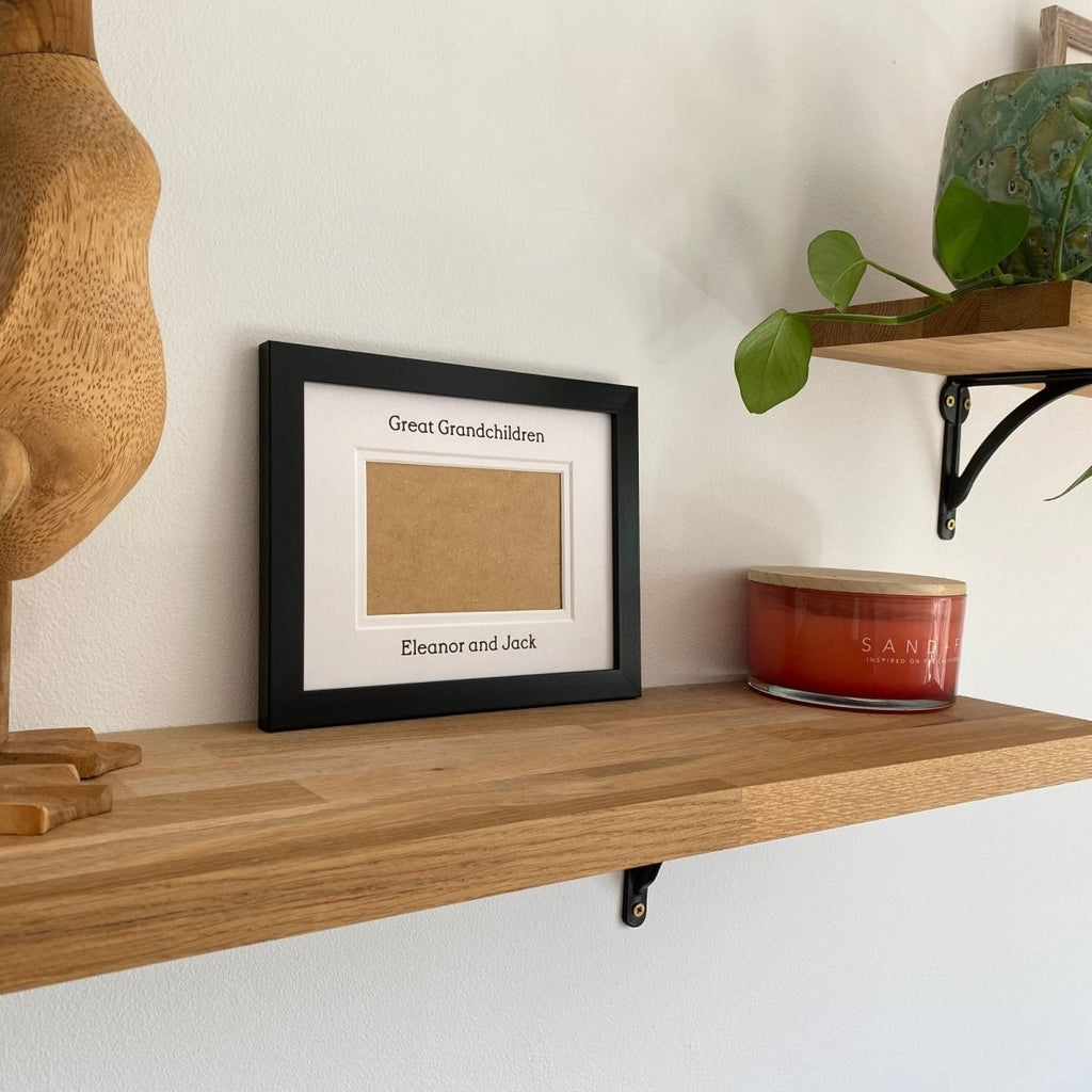 Great Grandchildren Black Frame, showcasing an opening for a landscape photograph, lifeshot within home decor