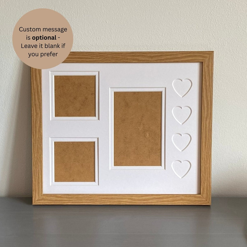 Three-apertures light brown frame displaying empty openings