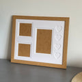Multi-picture light brown frame showcasing heart shapes