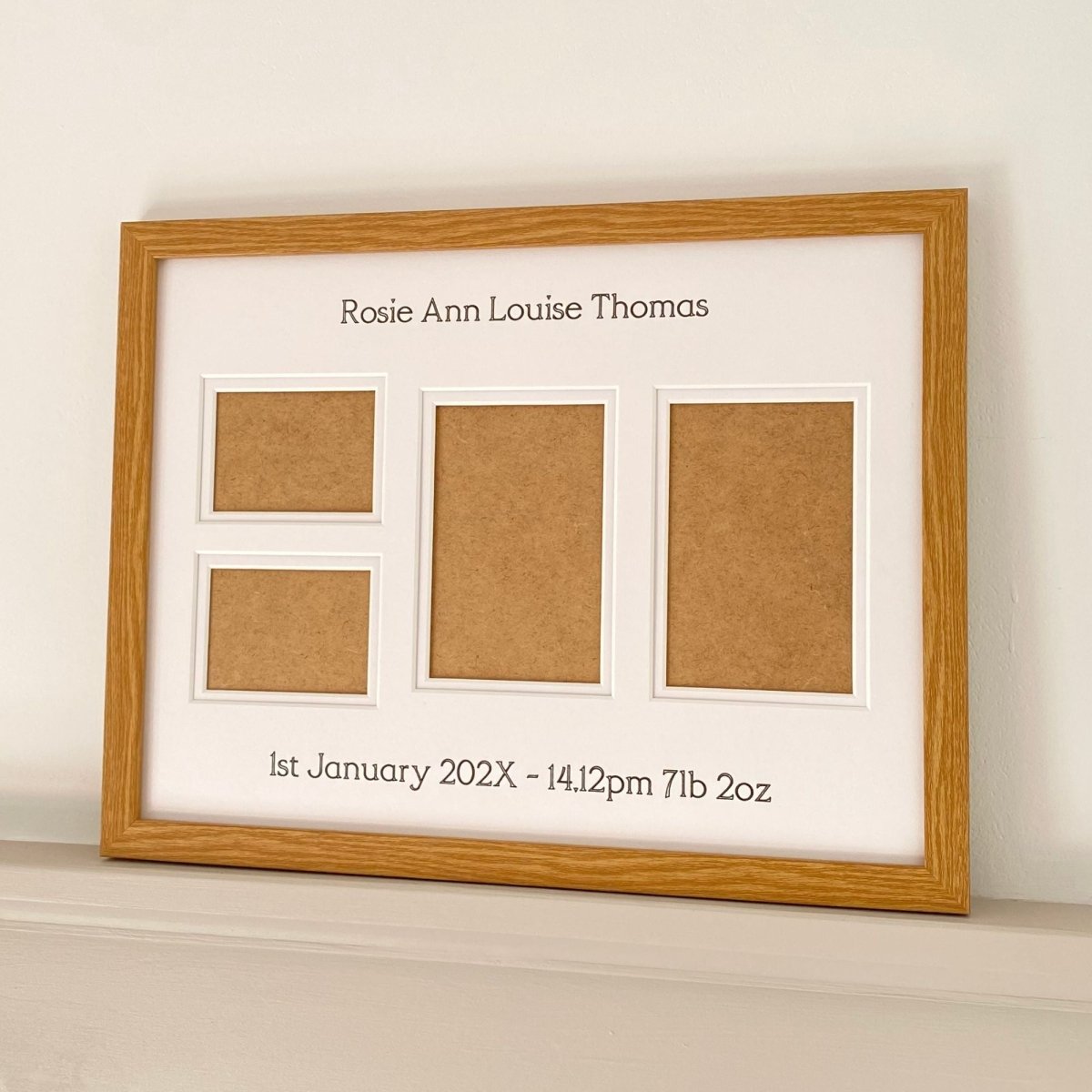 Multi-aperture light brown picture frame in bright room home decor