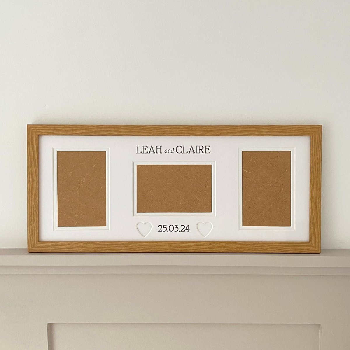 Light brown Engagement picture Frame on cool bean shelf against a white wall - Azana Photo Frames