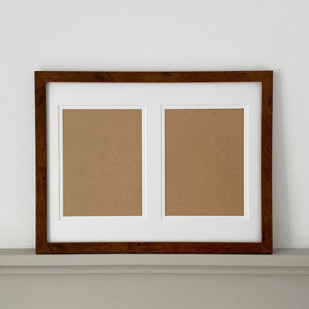 Teak Large Frame, Custom Cut Two Aperture Picture Mounted