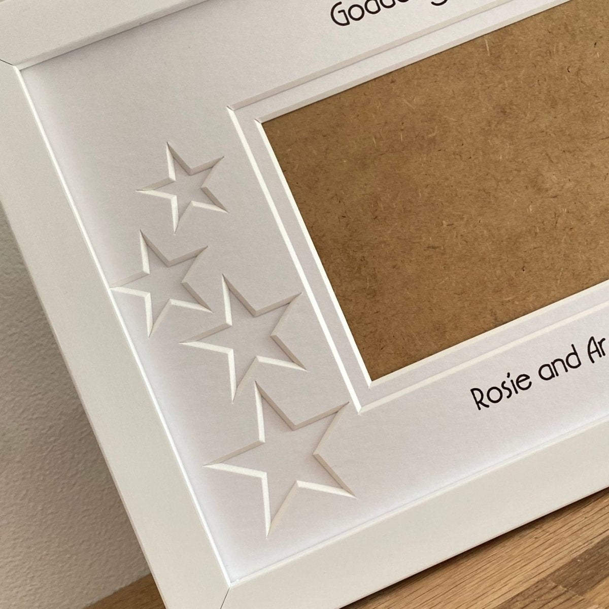 White single-aperture frame showing star-shaped cut-outs