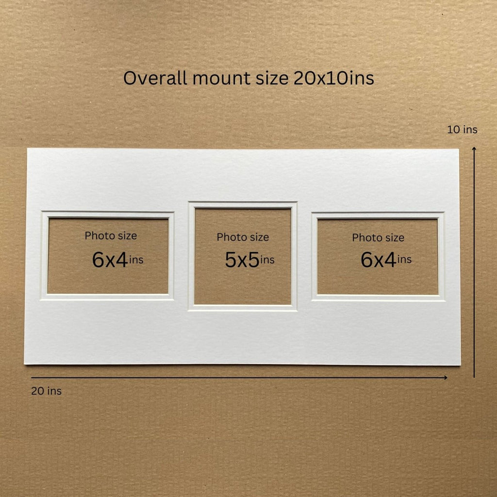 White Three Aperture Picture Mount, Print size 6x4, 5x5