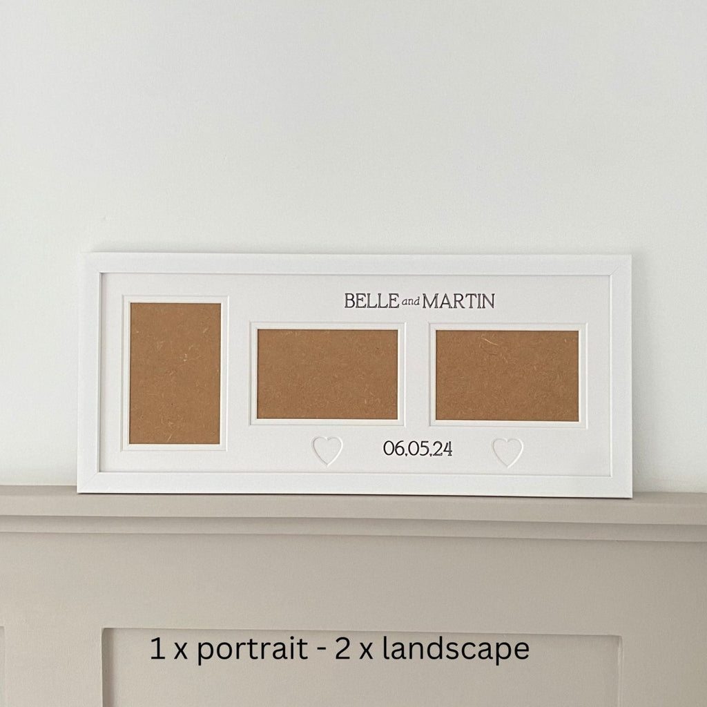White multi photo frame, displaying newlyweds & family photo memories