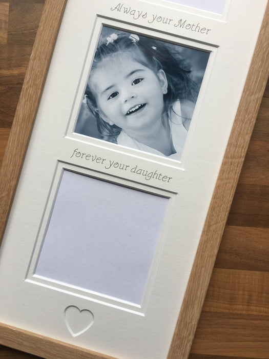 Mother & Daughter photo Frame in Light Brown on the worktop surface