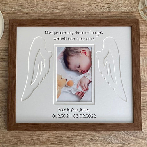Photo of an angel baby with wings picture frame on the tabletop