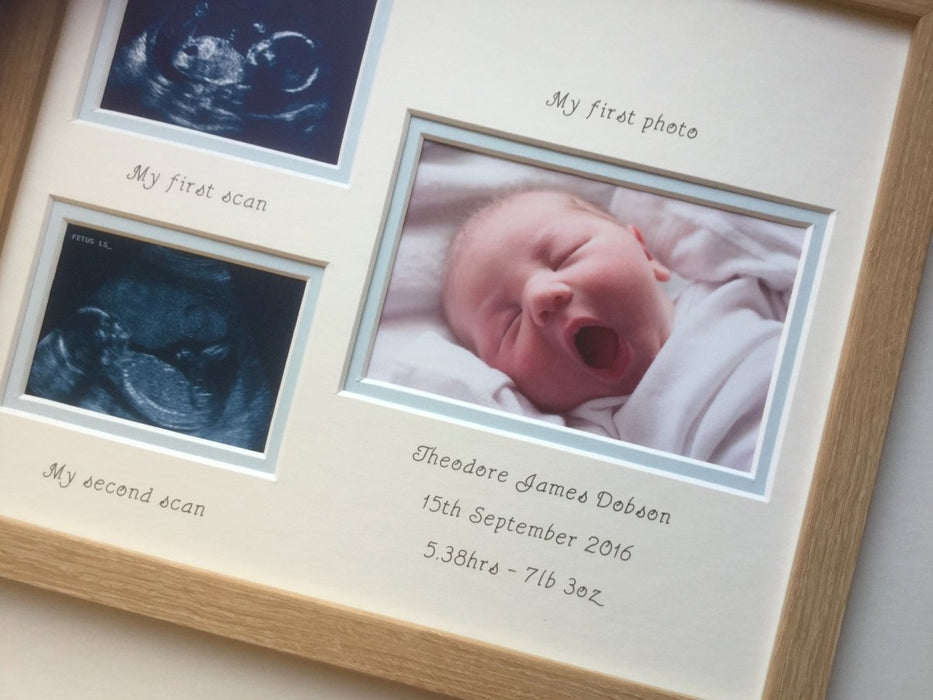 Personalised Baby Boy 1st/2nd Scan and First Photo Picture Frame - Beech