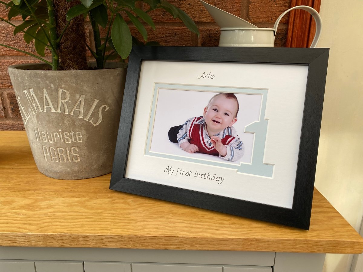 Personalised Boy 1st Birthday Photo Frame Black