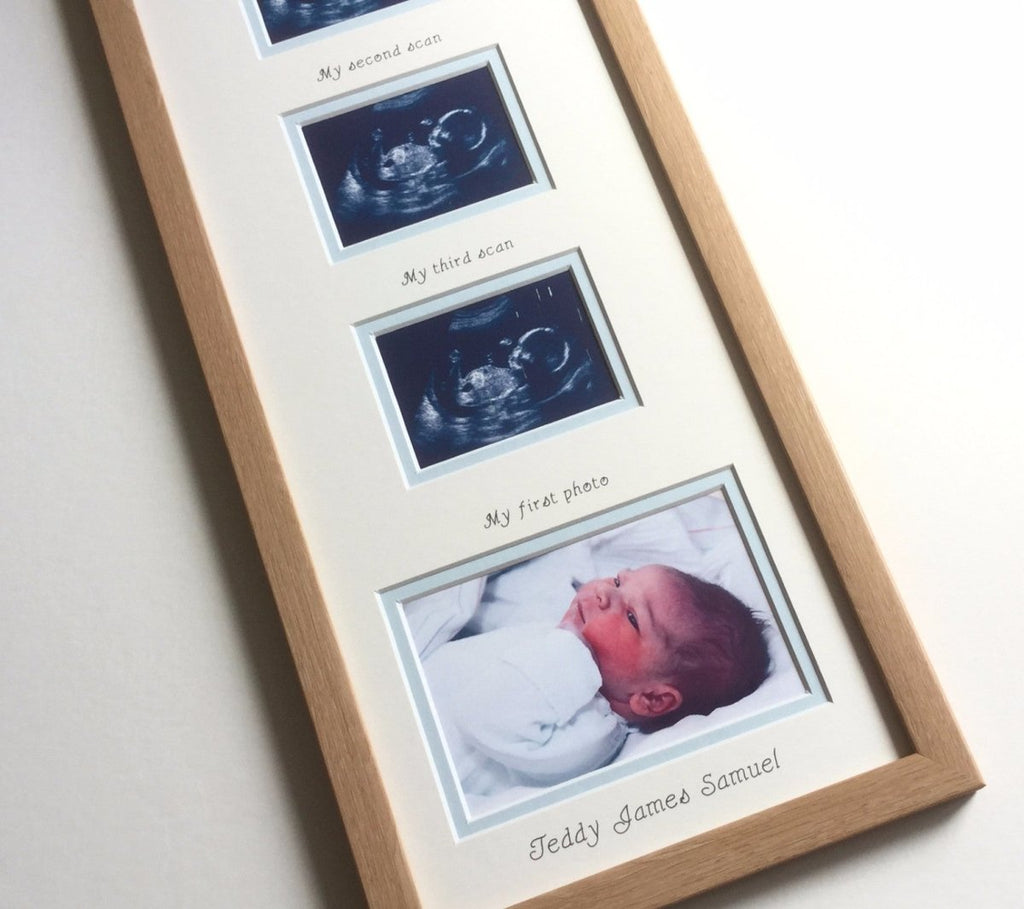 Boy Triple Baby Scan Picture Frame, Light Brown - Azana Photo Frames