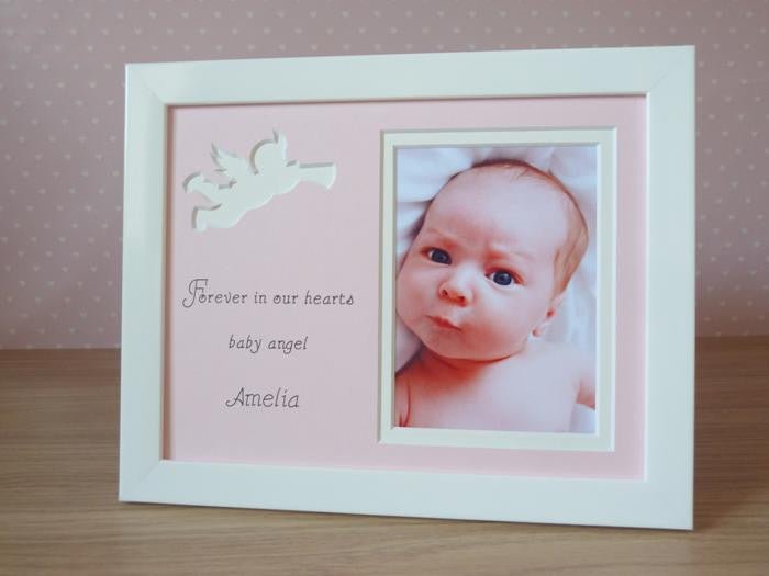 White cherub baby girl memory photo frame