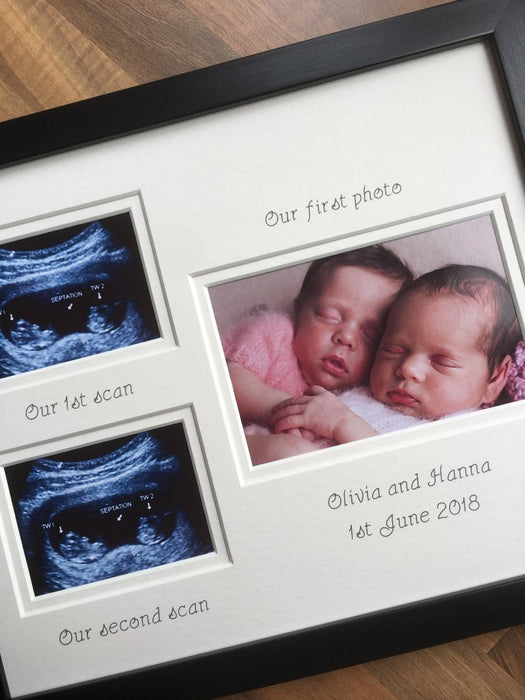 Double Baby Scan Twin Triplet, Black Photo Frame - Azana Photo Frames