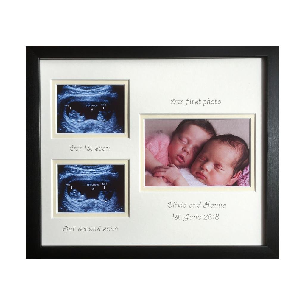 Double Baby Scan Twin Triplet, Black Photo Frame - Azana Photo Frames