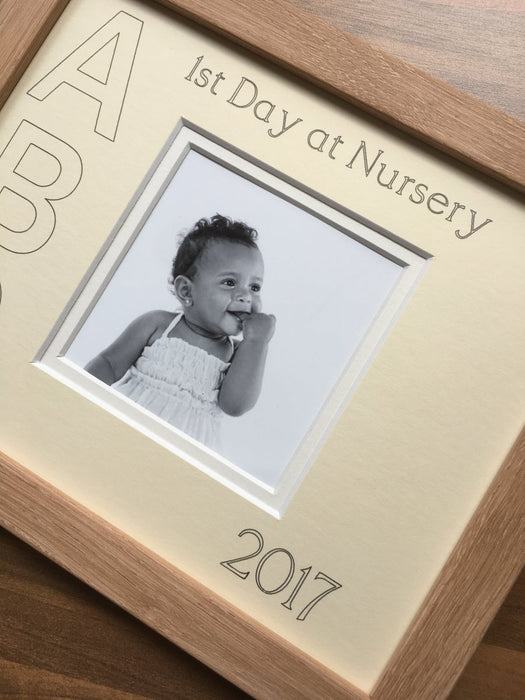 First Day at Nursery ABC Photo Frame 9 x 7 Beech - Azana Photo Frames