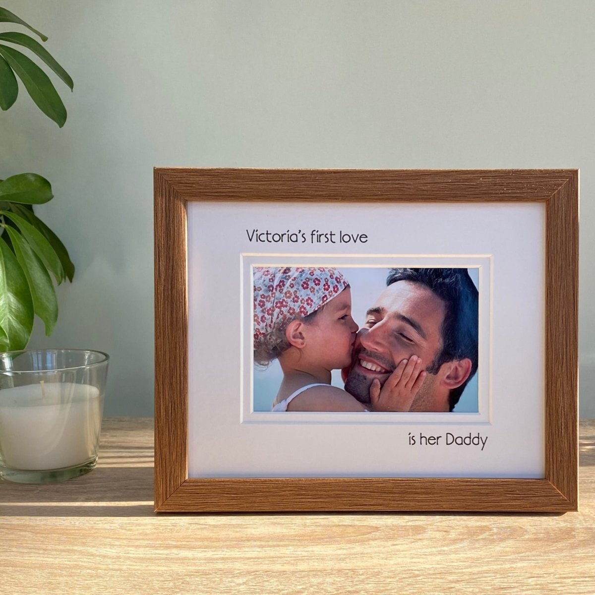 First love is her Daddy, dark brown wood-grain effect  photo frame
