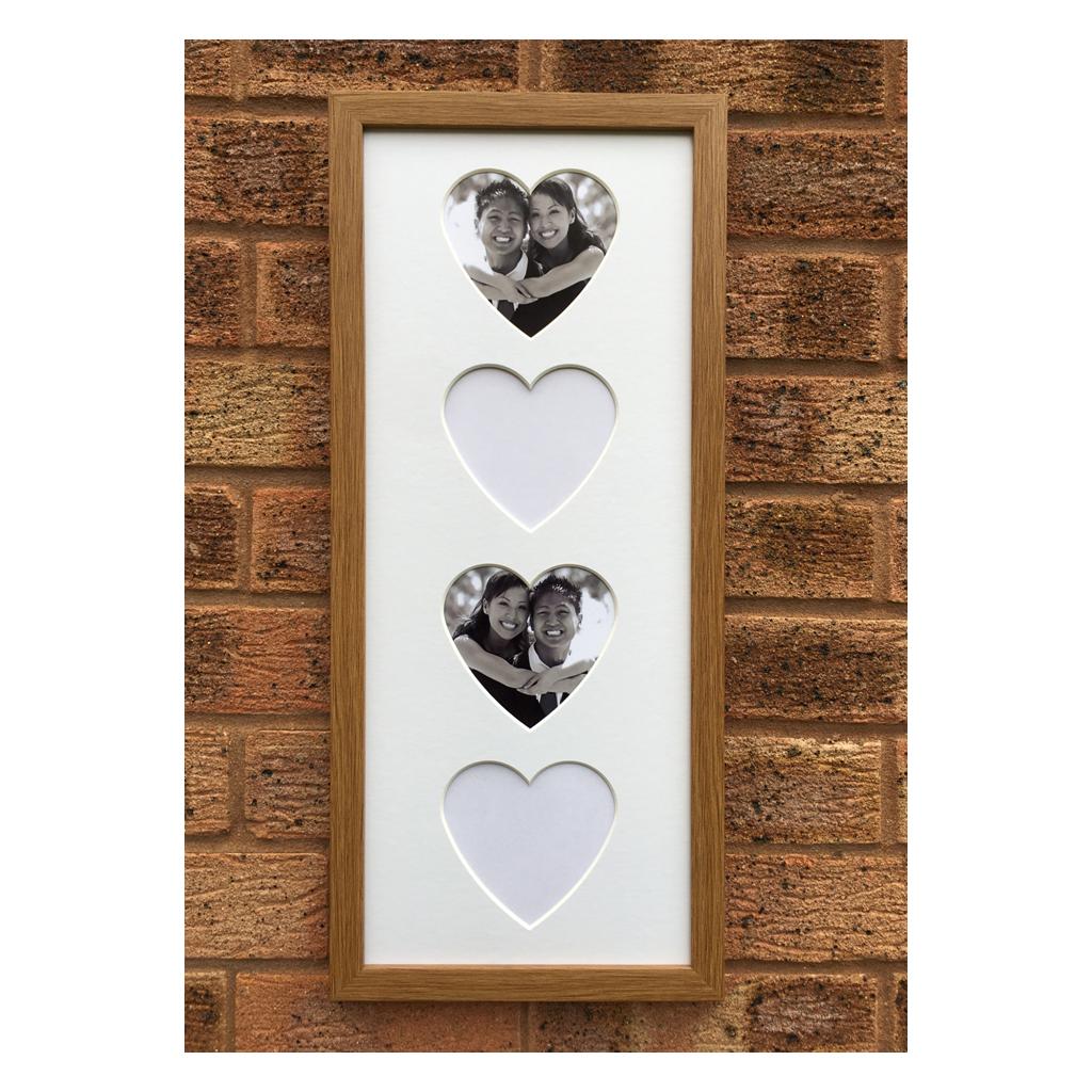 Dark Brown, 4 Hearts Picture Frame on brick wall - Azana Photo Frames