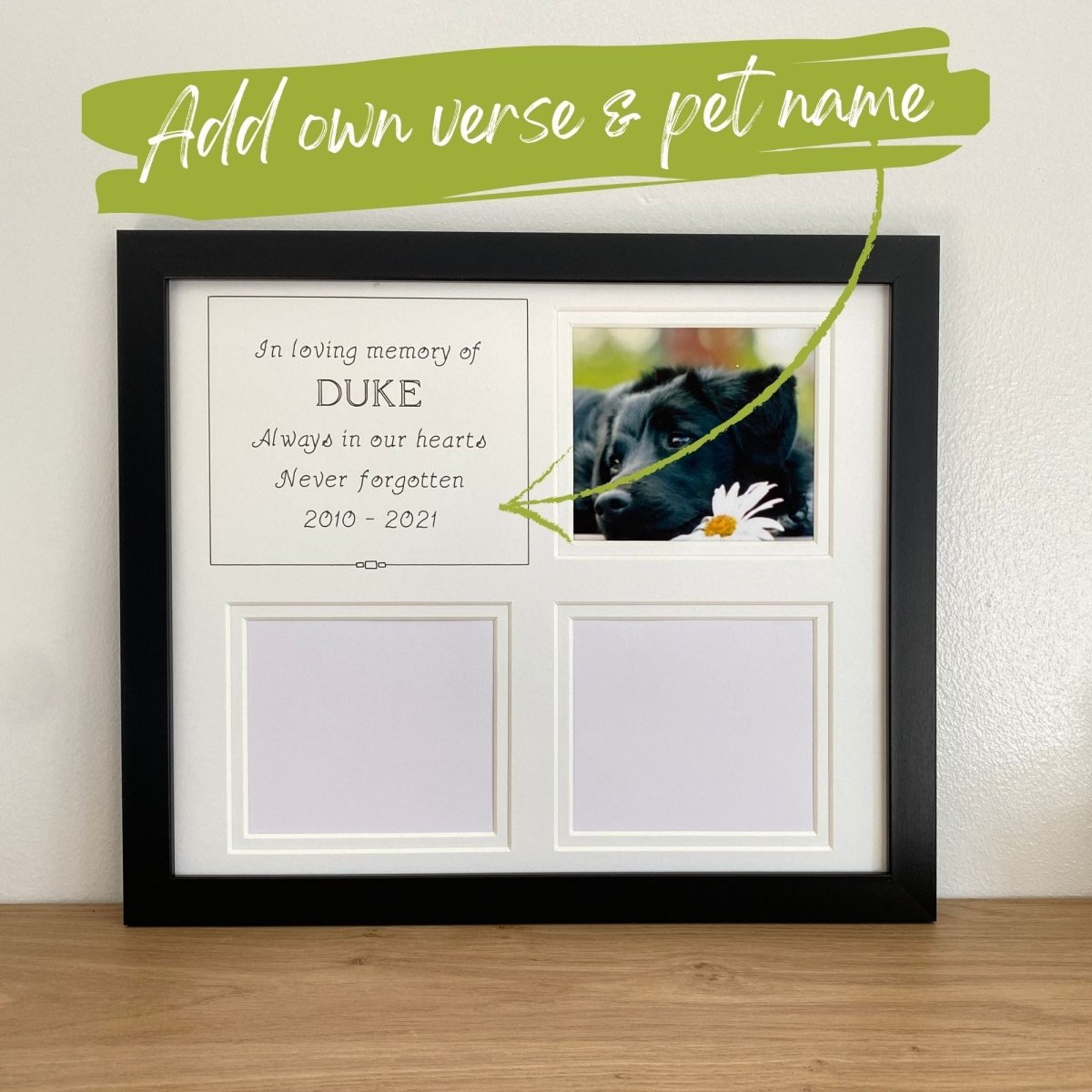 Add own verse and dog name to be inscribed on the pet loss picture frame