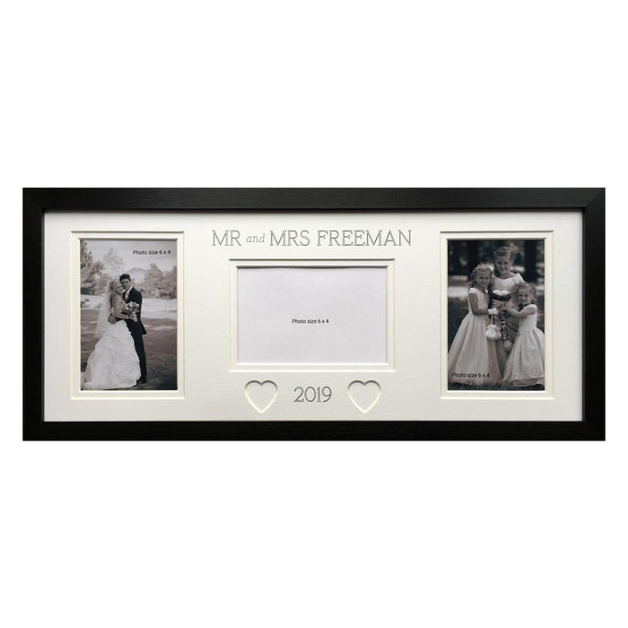Mr and Mrs Customised Wedding Heart Picture Frame 20 x 8 Black