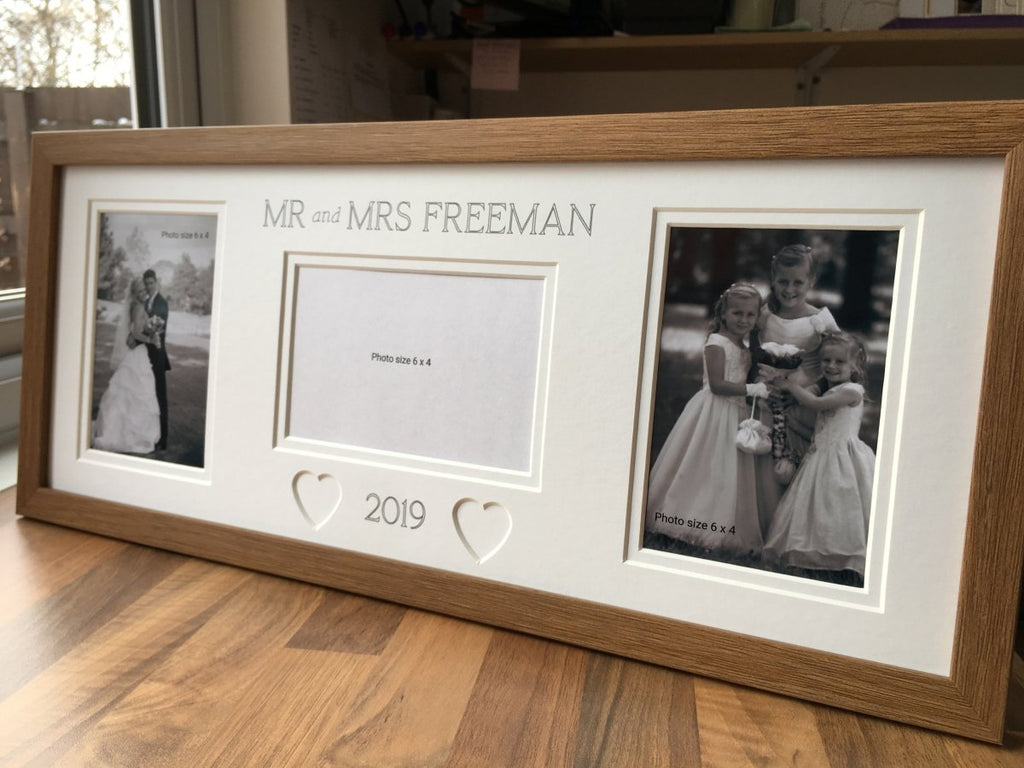 Brown wedding picture frame on brown worktop