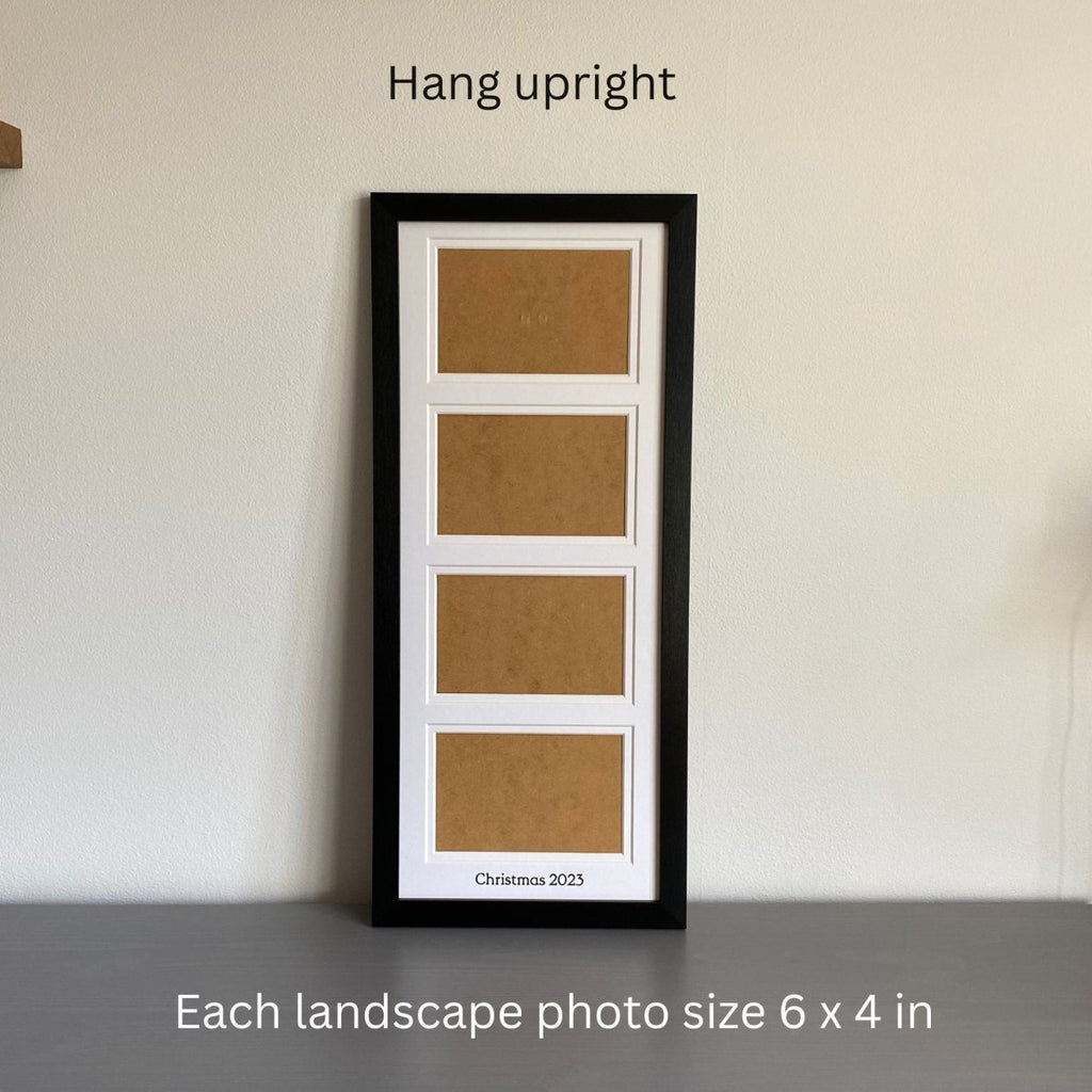 Black, multi picture frame on grey dresser,  holds four landscape photographs - Azana Photo Frames