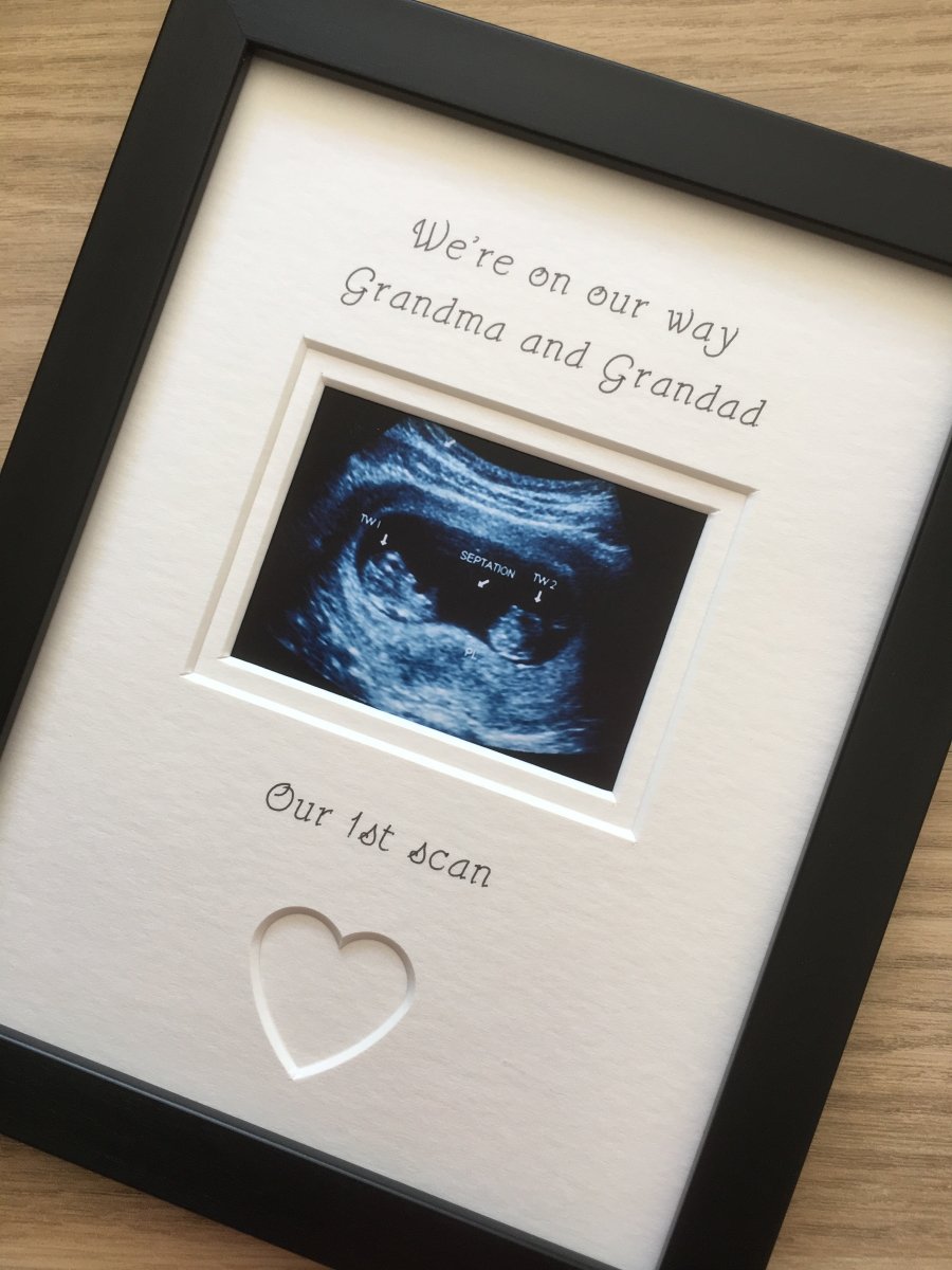 On Way Grandparents Twin Triplet 1st Scan Photo Frame 9 x 7 Black - Azana Photo Frames