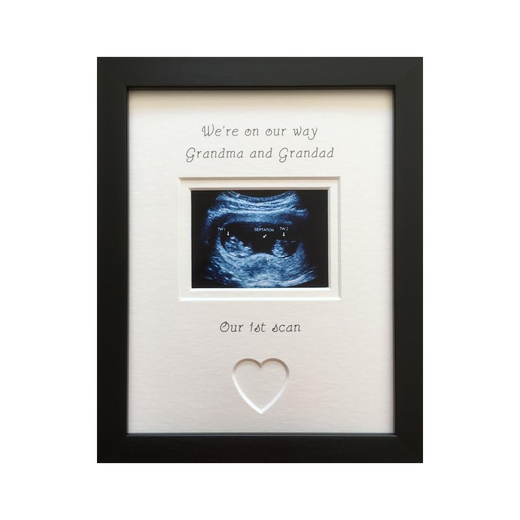 Grandparents, Twin Triplet 1st Scan Photo Frame, Black