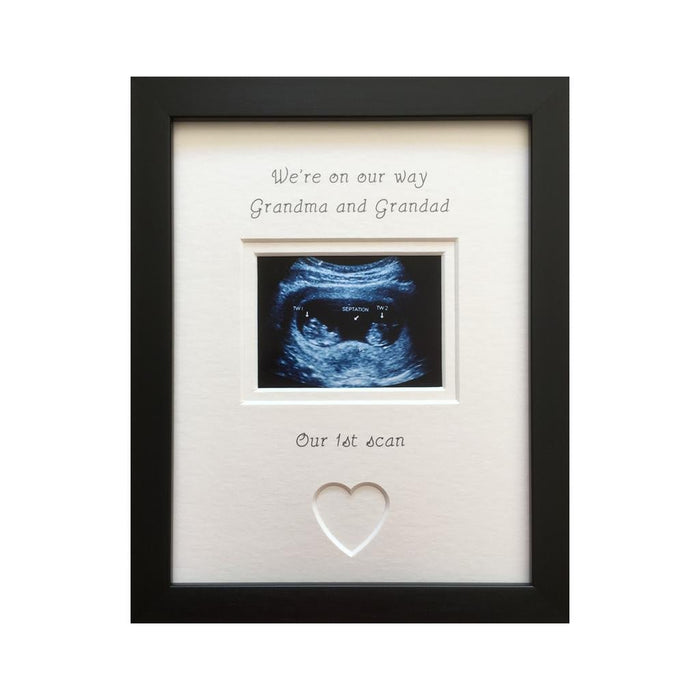 On Way Grandparents Twin Triplet 1st Scan Photo Frame 9 x 7 Black