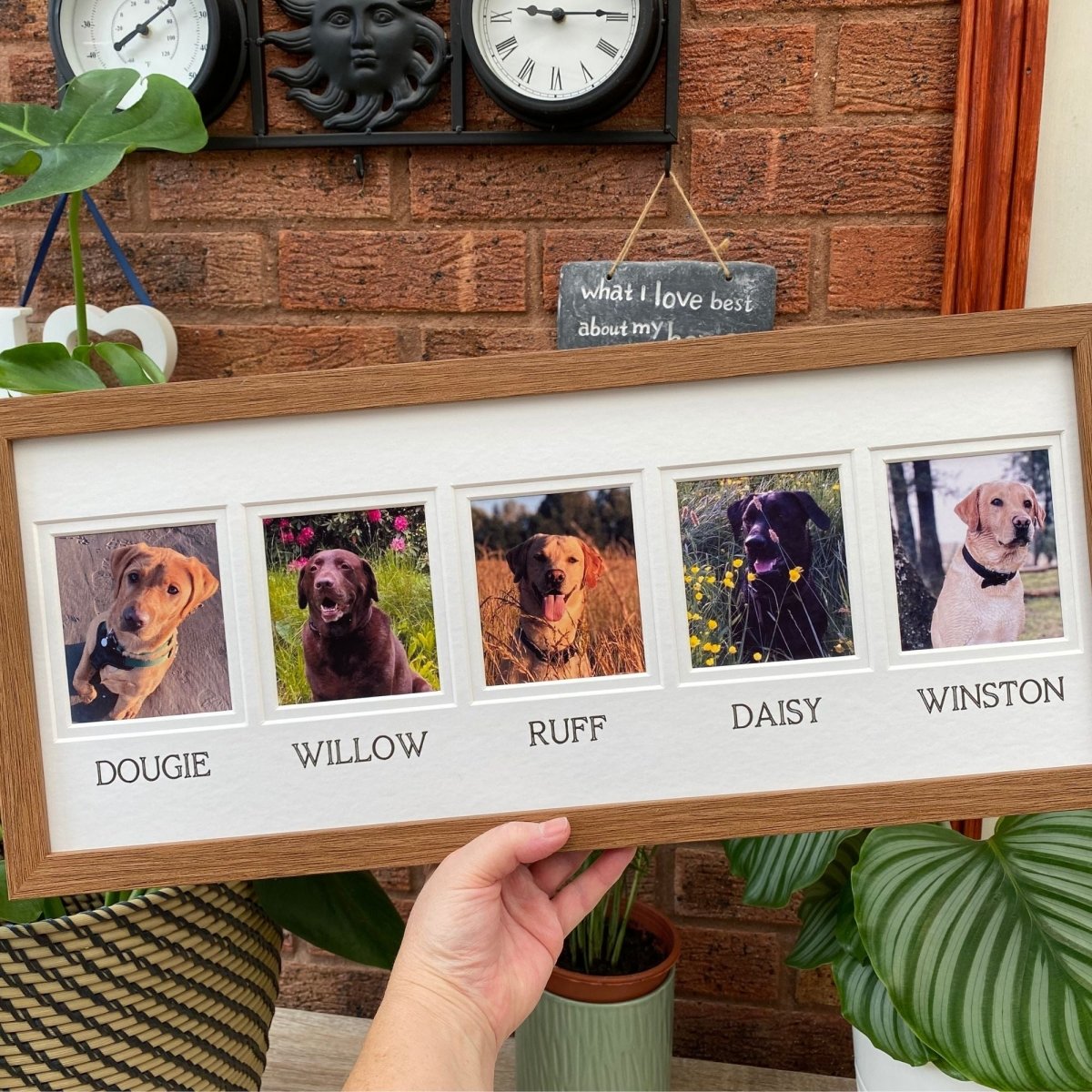 Personalised 5 Multipictures Dog Frame, Dark Brown