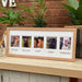 Light brown multipicture frame of family pet labrador dogs on the tabletop with plants and diffuser