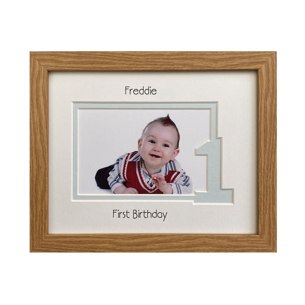 First Birthday for Boy, blue inner number one shape mount.