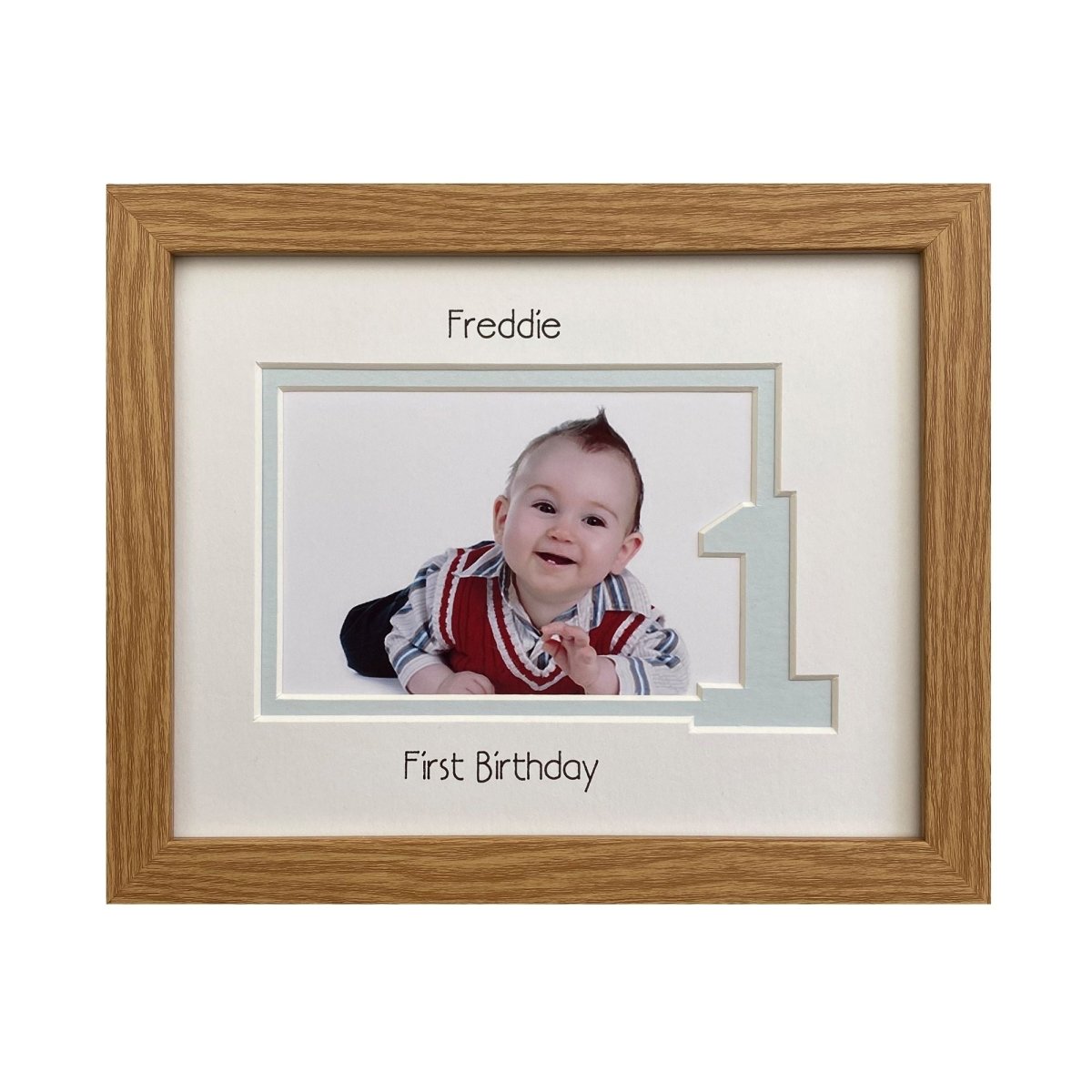 First Birthday for Boy, blue inner number one shape mount.