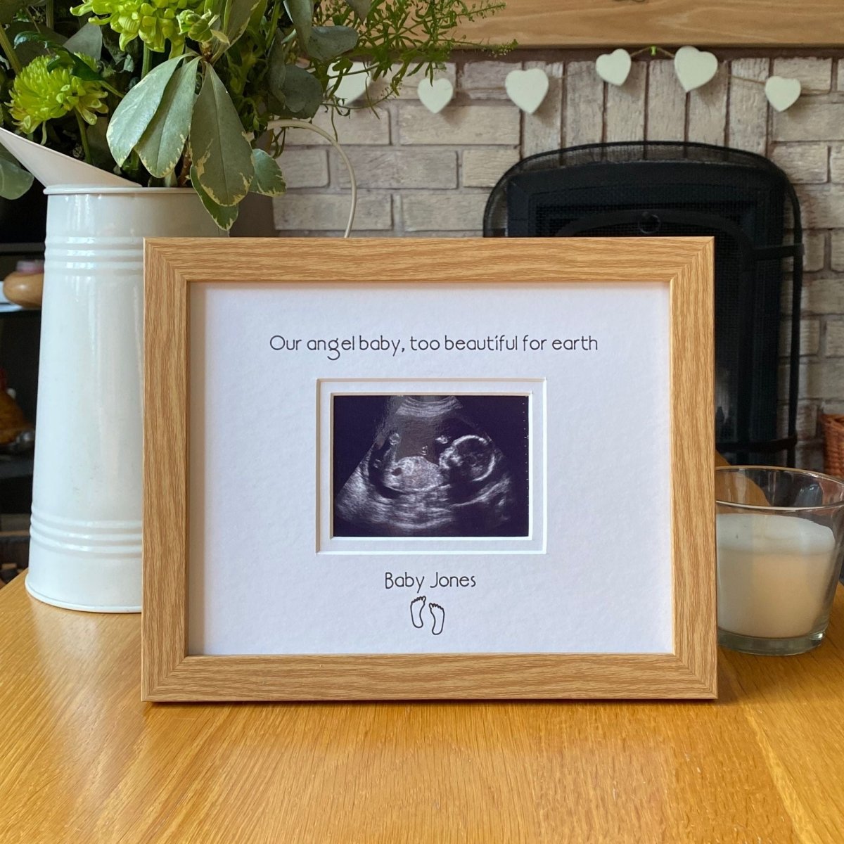 Light brown wood-grain effect contemporary frame, angel baby too beautiful for earth.