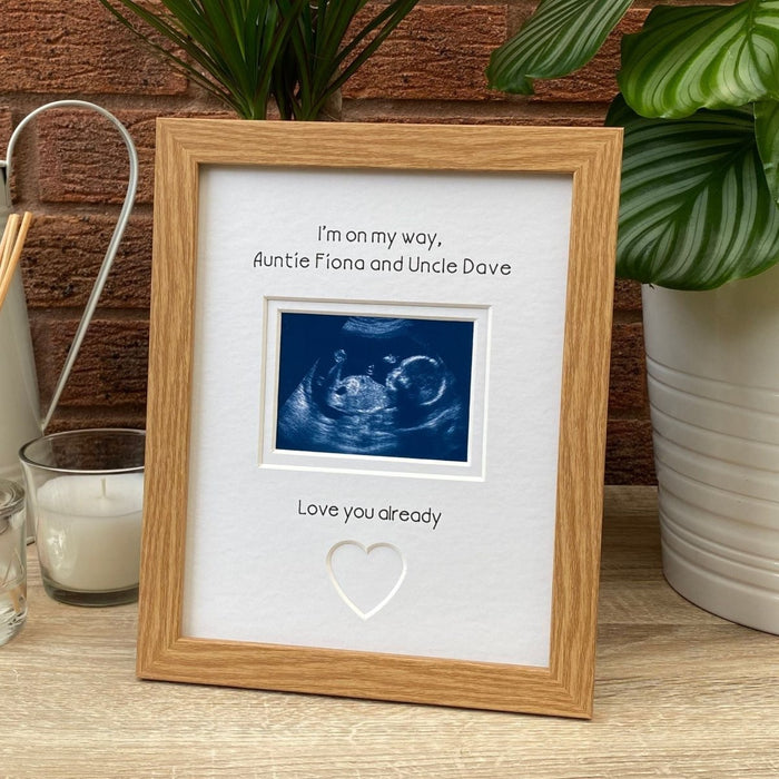 First scan picture frame on the tabletop, baby scanned image 