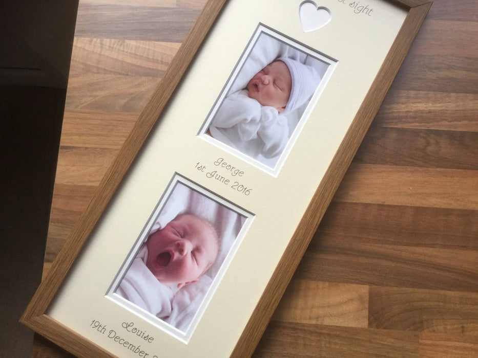 Love at First Sight Personalised 2 x Baby Photo Frame Oak