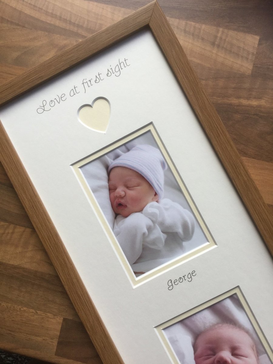 Love at First Sight Personalised 2 x Baby Photo Frame Oak