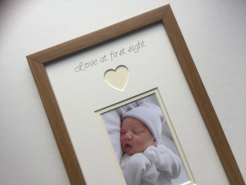 Love at First Sight Personalised 2 x Baby Photo Frame oak