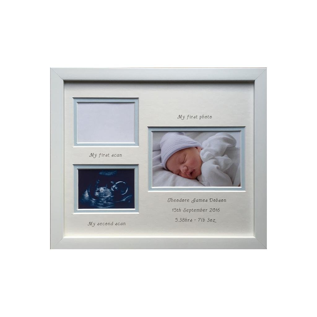 Personalised Boy Double Scan Picture Frame, White - Azana Photo Frames