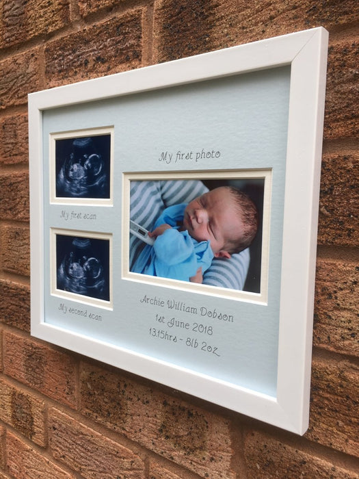 Personalised Double Scan Photo Frame, Blue Mount - Boy