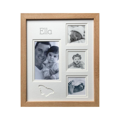 Customised Name Butterfly Multi Collage Photo Frame 12 x 10 Beech