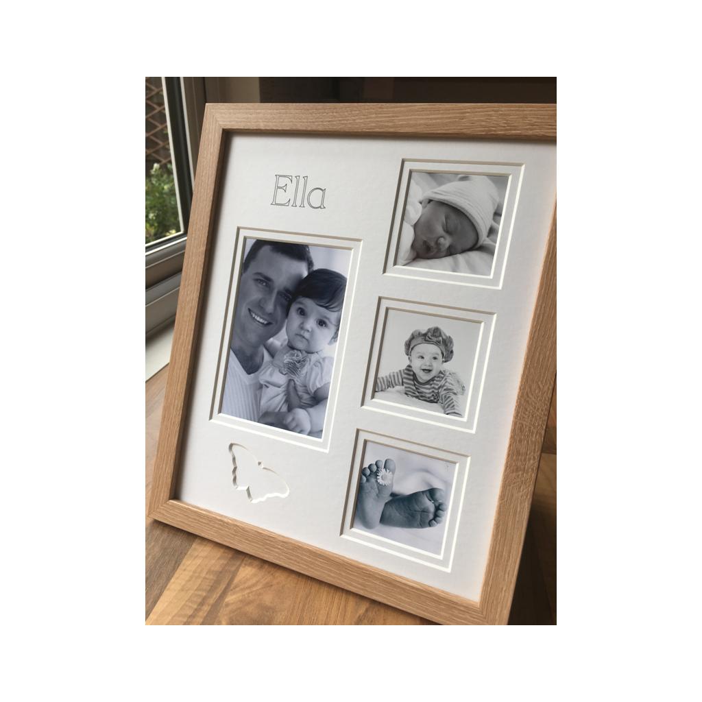 Personalised Name Butterfly Multi Collage Photo Frame Beech