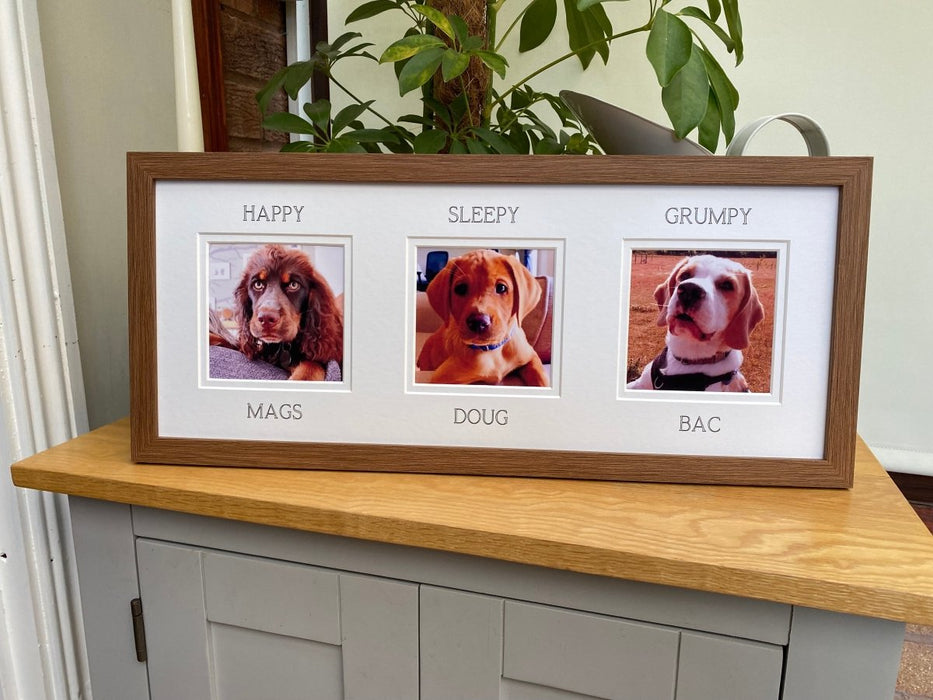 Personalise with the name and inscribe ONE amusing word of your dog - Pet Collage Picture frame