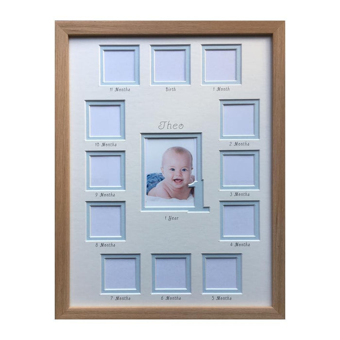 1st year collage portrait blue in beech frame